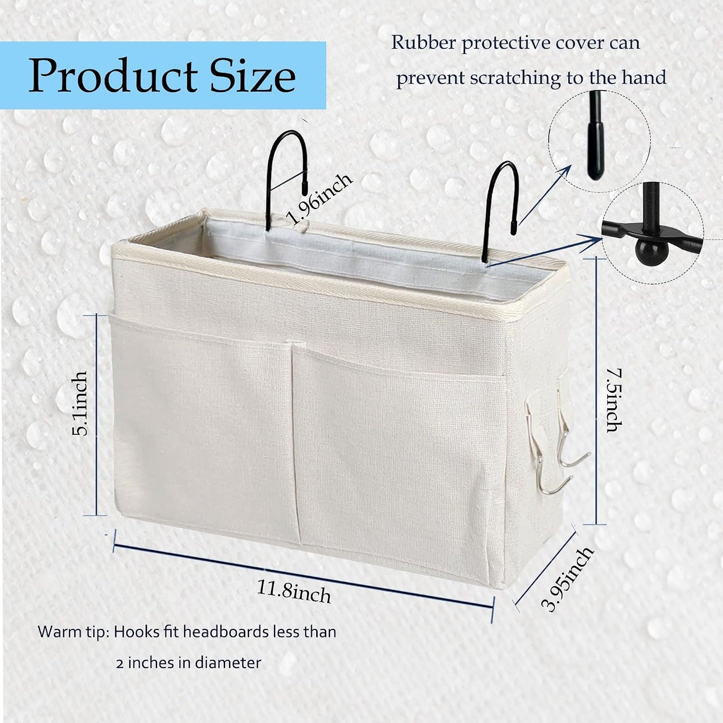 Bedside Caddy Bedside Hanging Storage Basket Multi-Function Organizer Caddy for Bunk and Hospital Beds Dorm Rooms Bed Rails, Can be Placed Glasses Books Mobile Phones（Navy Blue）