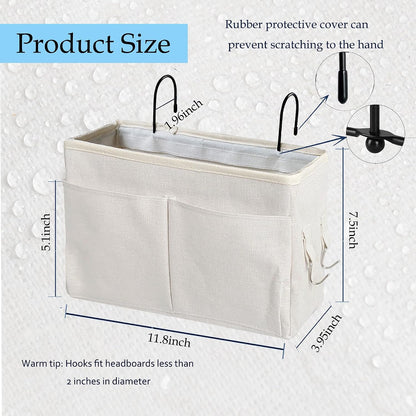 Bedside Caddy Bedside Hanging Storage Basket Multi-Function Organizer Caddy for Bunk and Hospital Beds Dorm Rooms Bed Rails, Can be Placed Glasses Books Mobile Phones（Navy Blue）