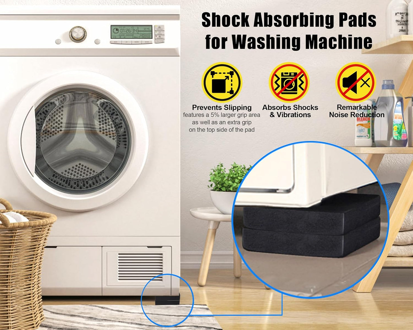 MyLifeUNIT EVA Shock Absorbing Washer Pads, Anti-Vibration Washer Mat Protector for Washing Machine Dryer Treadmill (8 Pack)