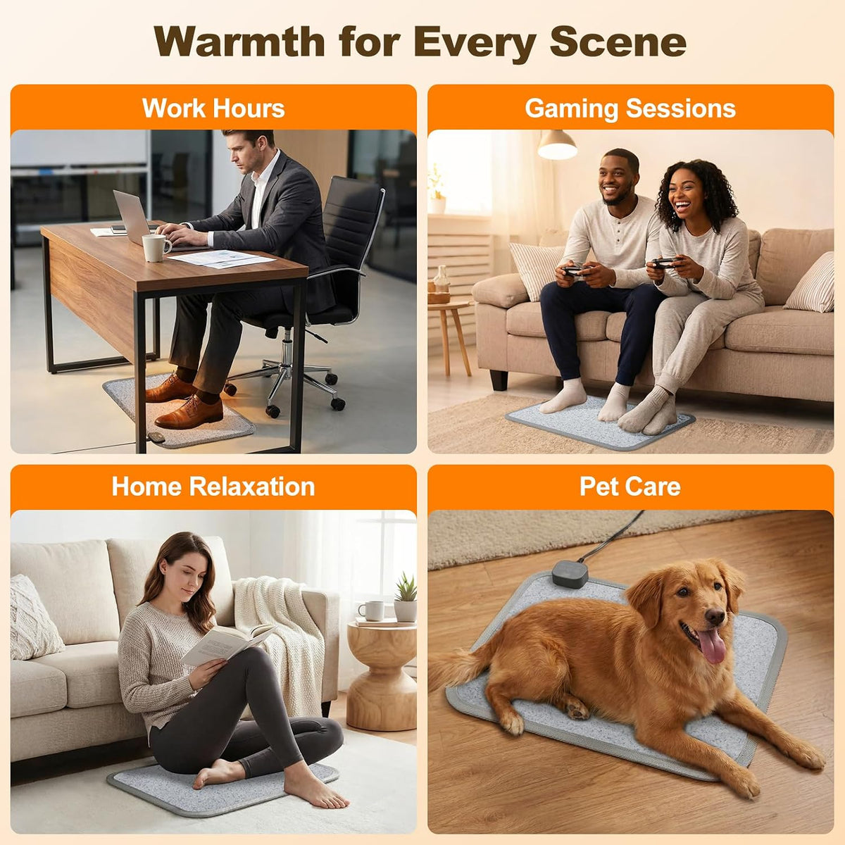 Foot Warmer Under Desk - 15.9x19.9in Heated Floor Mat 110V Adjustable Temperature Electric Heater with Timer for Office Home, Heating Pad for Cold Feet (Brown Wood)