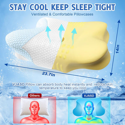 Cervical Neck Pillows with Memory Foam - Neck Pillows for Pain Relief Contour Memory Foam Pillows Ergonomic Neck Support - Adjustable Orthopedic Bed Pillows with Breathable Pillowcase for Sleeping
