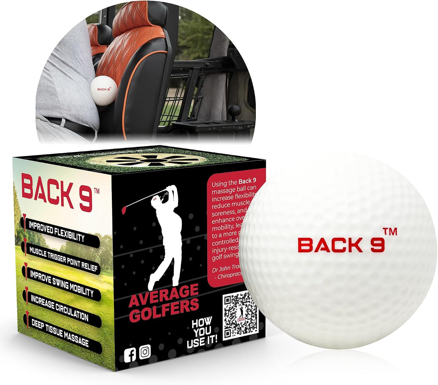 BACK 9 Golfers Massage Ball - for Myofascial Release, Trigger Point Therapy, Muscle Knots, and Yoga Therapy. Golf Accessories - Golf Traing Aid - Golf Balls - Golf Gifts