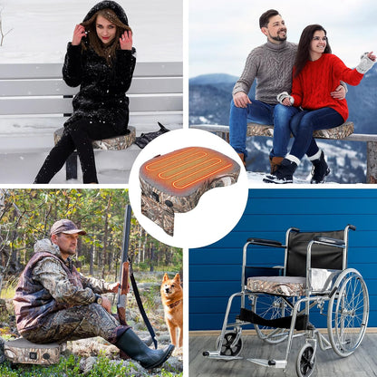 Thyle 2 Pcs Tree Stand Heated Seat Cushion Waterproof Hunting Reed Camo | USB Powered Heating, Foldable for Tree Stand Ice Fishing Camping, Portable Outdoor Use, Power Bank Not Included