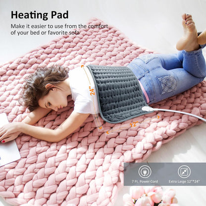 Heating pad for Back/Shoulder/Neck/Abdomen, Heating Pads for Period Cramps with 6 Fast Heating Settings, Auto-Off, Machine Wash, Birthday Gifts for Women Mom Men Dad, Extra Large 12"x24", Blue