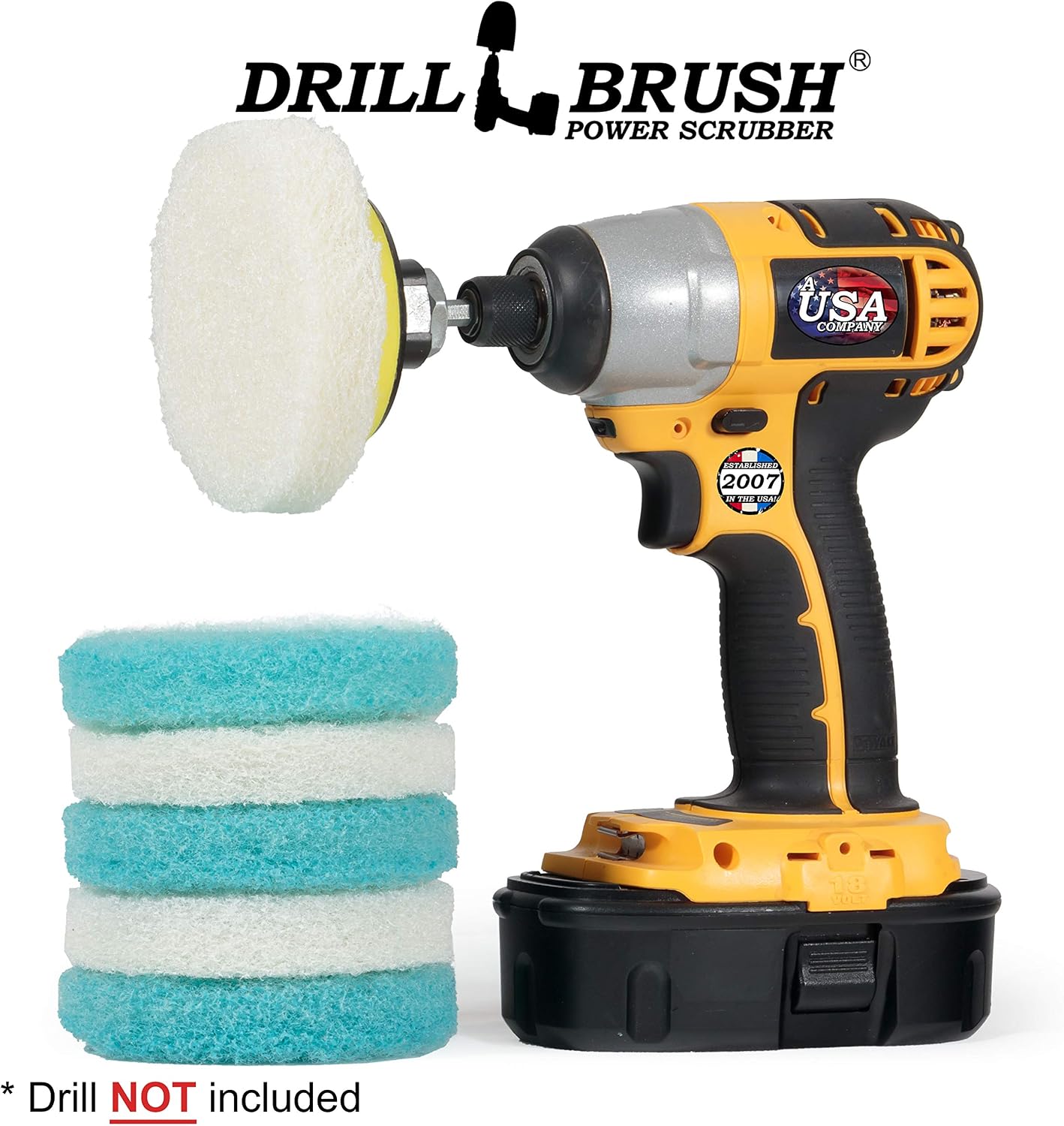 Cordless Drill Attachment - Acid Rain - Pool Tile - Granite - Shower Doors | Scrub - Scour - Drill Pads - Hard Water Stain Remover - Soap Scum - Mold - Mildew - Mineral - Rust - Calcium - Limescale