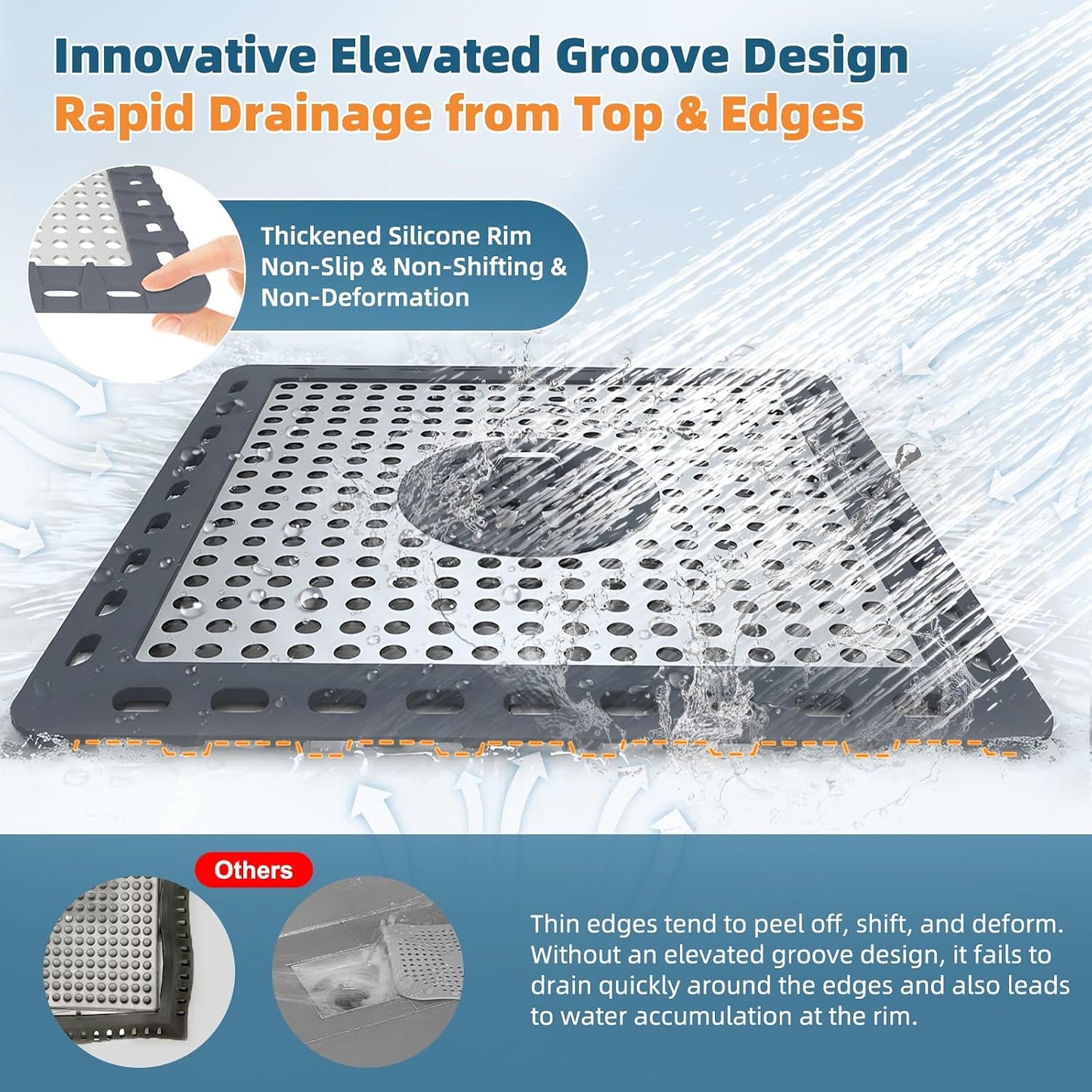 Hibbent Upgraded Shower Drain Hair Catcher for Bathroom Floor 4" Drain, Anti-Clogging Shower Drain Cover, Stainless Steel & Silicone Drain Strainer with Handle, Shower Drain Protector, Grey