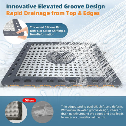 Hibbent Upgraded Shower Drain Hair Catcher for Bathroom Floor 4" Drain, Anti-Clogging Shower Drain Cover, Stainless Steel & Silicone Drain Strainer with Handle, Shower Drain Protector, Grey