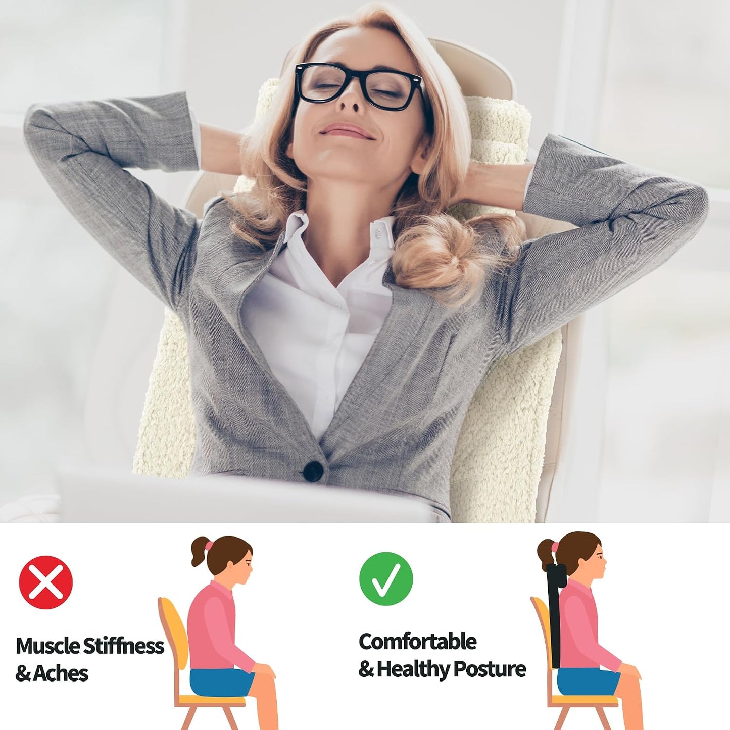 HOMBYS Sherpa Fleece Lumbar Support Pillow with Headrest for Recliner,Memory Foam Recliner Chair Cushion for Back Pain,Big High Back Support for Recliner with Chair Headrest for Elderly (Khaki)