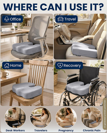 5 STARS UNITED Seat Cushion - Memory Foam Chair Cushion for Tailbone Pain Relief - Ergonomic Support for Coccyx, Sciatica & Butt - Office, Desk & Gaming Chair, Car Seat, Wheelchair, Airplane, Black