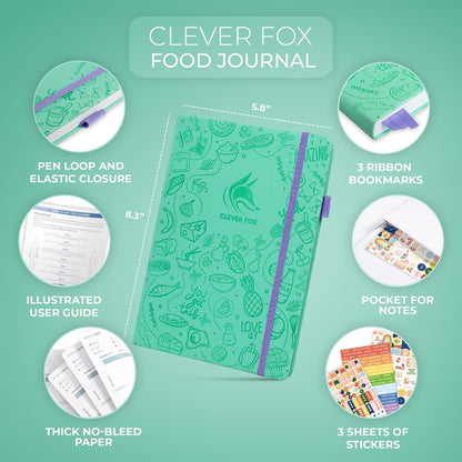 Clever Fox Food Journal for Women & Men, Weight Loss Tracker, Aquamarine