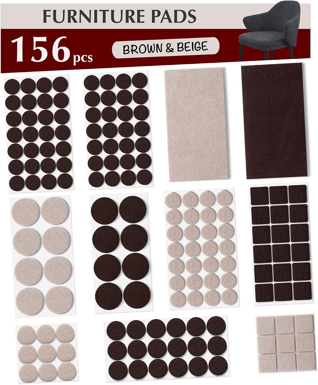 Felt Furniture Pads - 156pcs Black - Chair Leg Floor Protectors - Felt Pads | Furniture Sliders for Hardwood Floors, Chair Foot Pads, Furniture Legs, Felt Pads for Chairs, Floor Protectors for Furniture