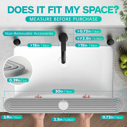 Stone Faucet Mat for Kitchen Sink – Diatomite Fast-Drying Stone Tray, Faucet Mat Sink Splash Guard, Decorative Sink Protector for Kitchen Bathroom Counter (Light Grey, 20''x3.9'')