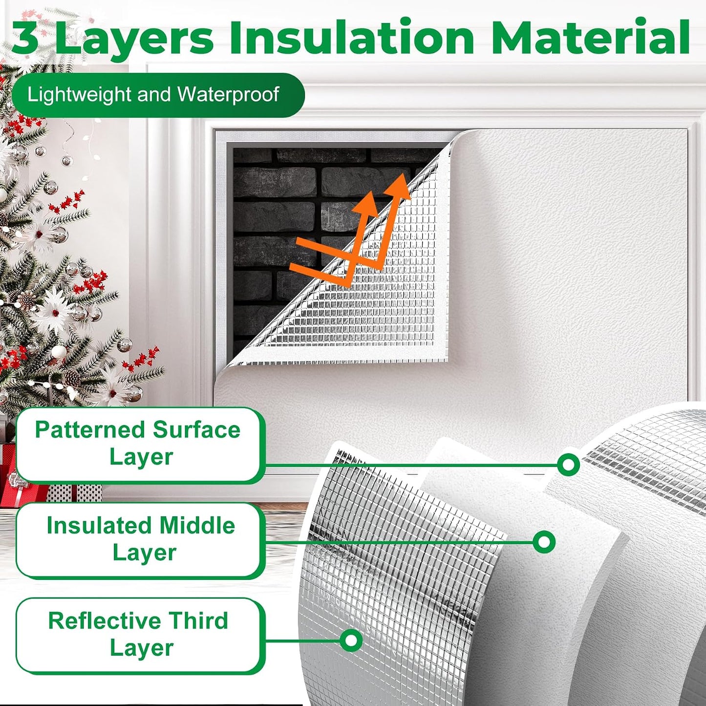 Forestchill Fireplace Cover, 3-Layer Insulation Fireplace Draft Stopper with Velcor, Keep Drafts Out & Prevent Heat Loss, 39" x 55", Easy Cut to Fit