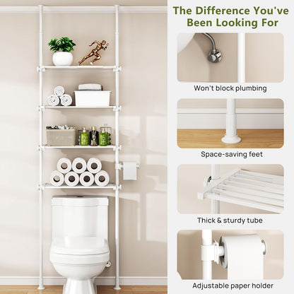 ALLZONE Adjustable Over The Toilet Storage Shelf, 4-Tier Ample Bathroom Organizer and Storage, Tension Mounted Above Toilet Storages Cabinet for Versatility, Fits 66-113 Inch Heights, Black