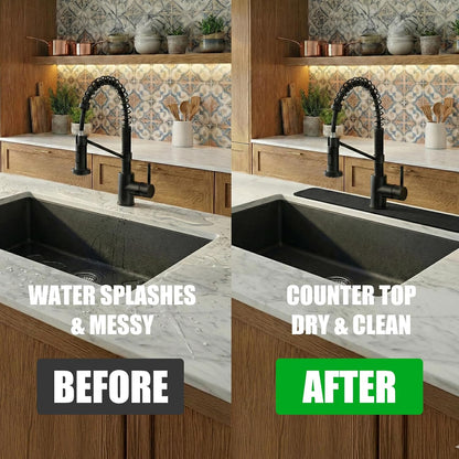 Customizable Kitchen Sink Faucet Mat: 33"Lx5.5"W Absorbent Splash Guard | Non-slip Fabric Rubber Mat, Cut to Fit 2,3,4 Holes Irregular Large Double bowl Sink with Soap Dispenser Air Gap