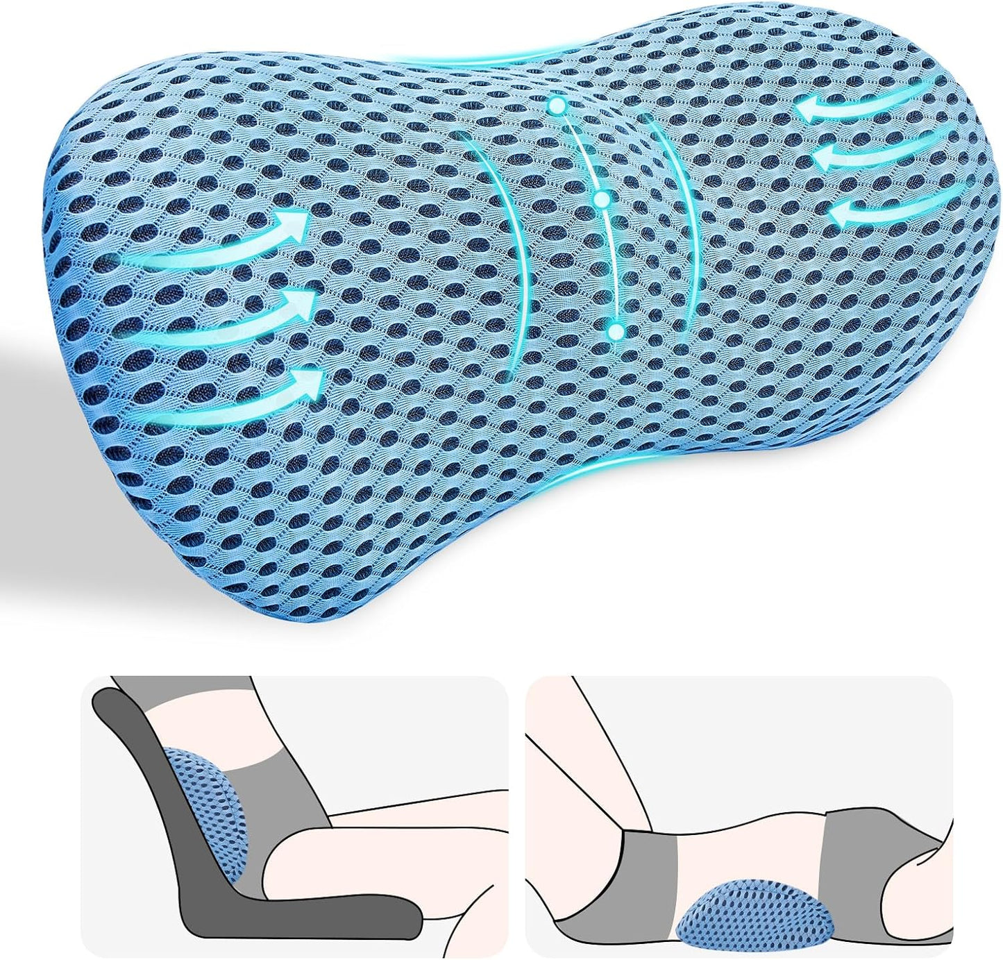 kasney Lumbar Support Pillow for Office Chair, Back Support Pillow, Gray | Memory Foam Lumbar Pillow for Low Back Pain Relief, Ergonomic Streamline Car Seat, Office Chair, Recliner and Bed