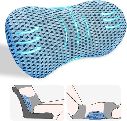 kasney Lumbar Support Pillow for Office Chair, Back Support Pillow, Gray | Memory Foam Lumbar Pillow for Low Back Pain Relief, Ergonomic Streamline Car Seat, Office Chair, Recliner and Bed