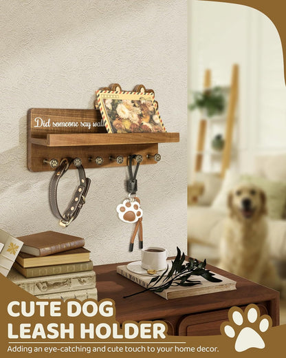 MTERSN Cute Dog Leash Holder for Wall for Pet Station Organizer, Brown