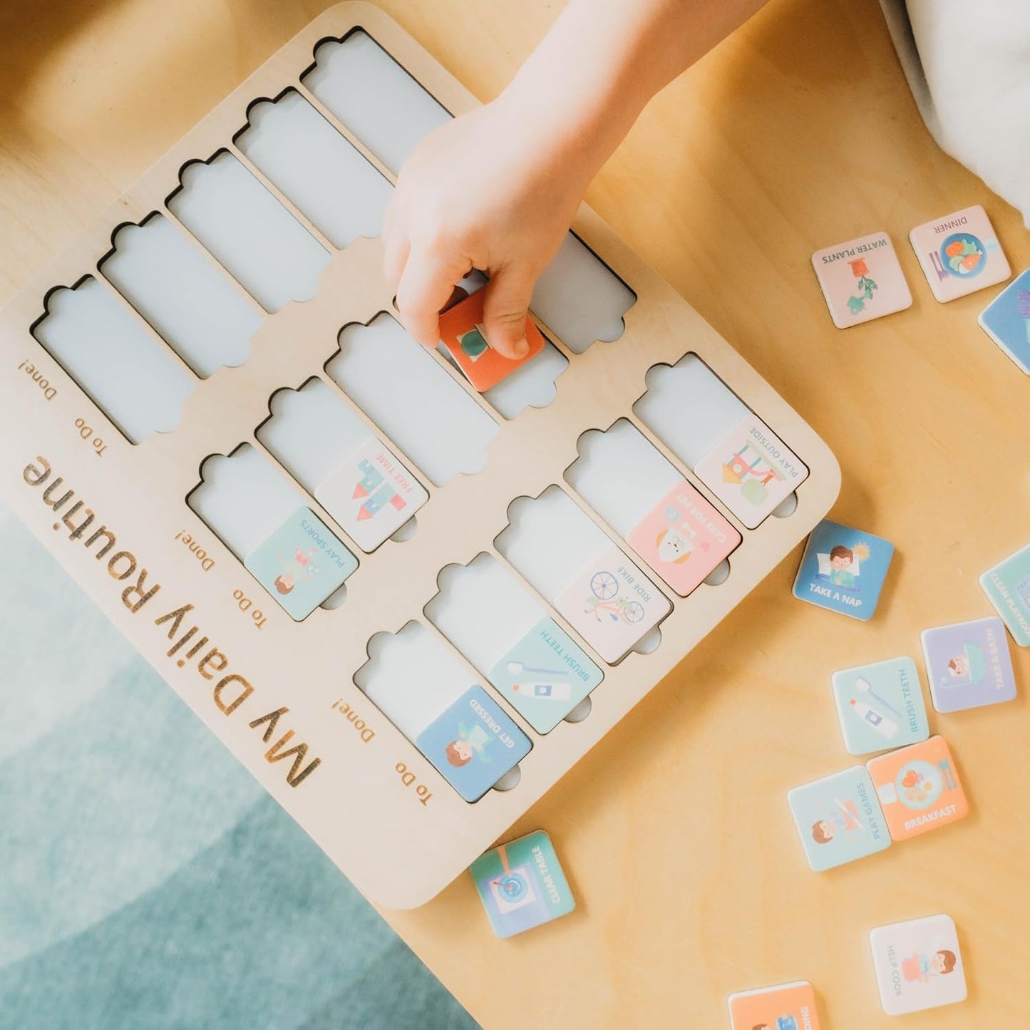 Wooden Toddler Routine Chart Ages 3-6 – Daily & Bedtime Routine Chart, Visual Schedule Board for Kids, Montessori-Inspired Visual Schedule for Kids Daily Routine