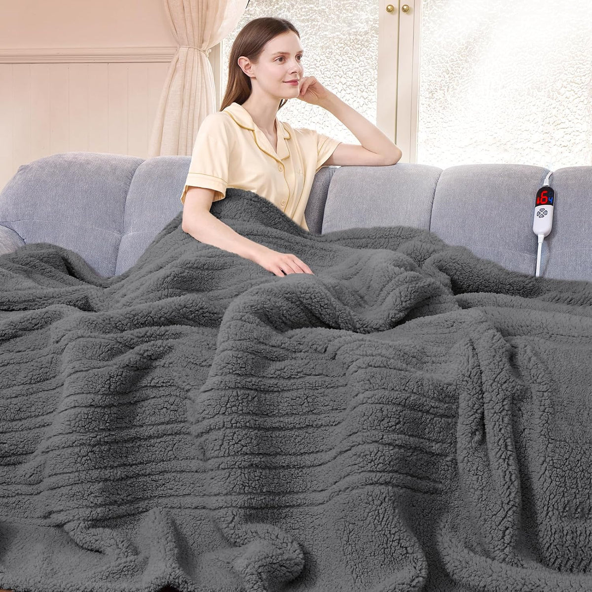 Heated Throw Blanket 50"X60", Soft Sherpa, 4 hrs Auto Shut Off