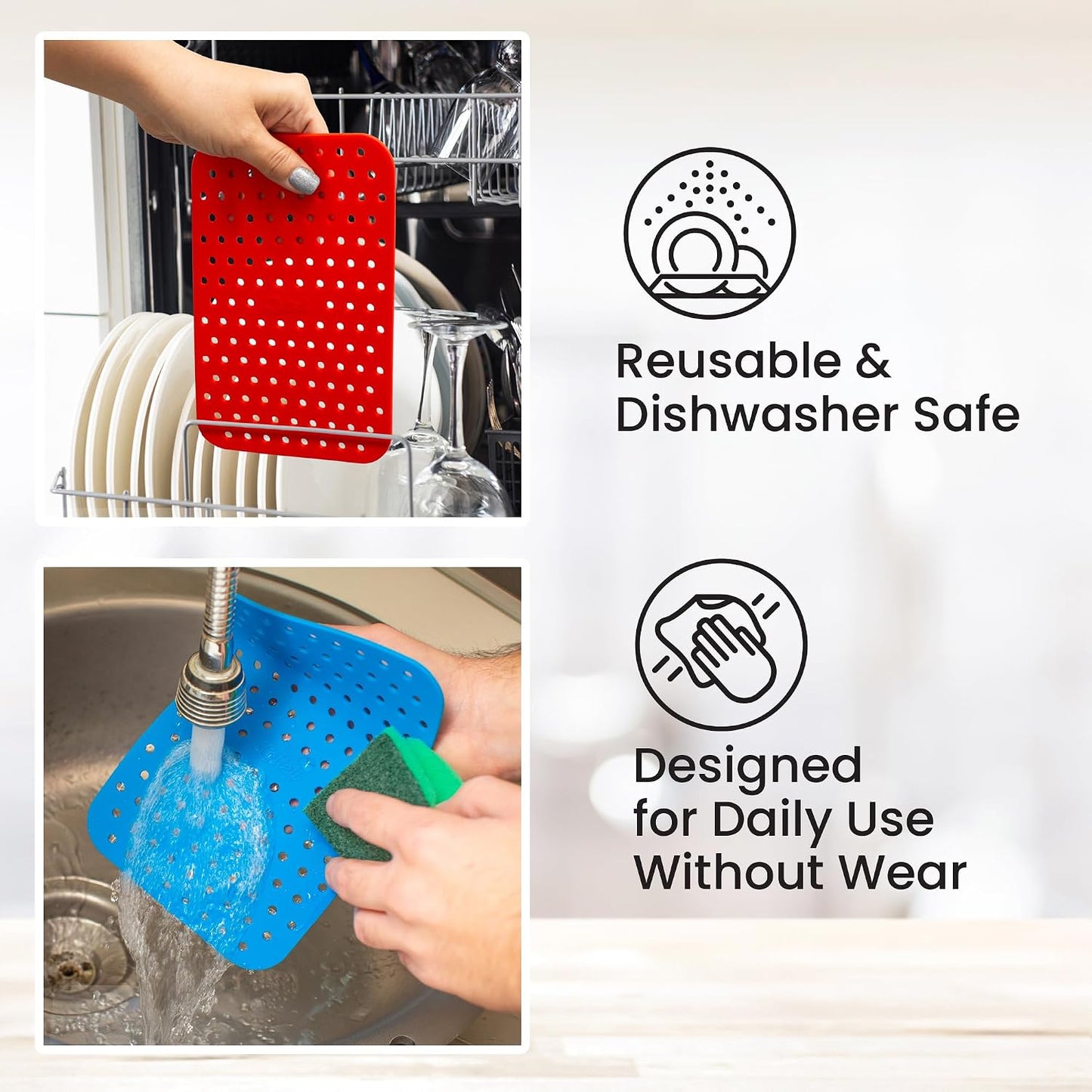 Lotteli Kitchen Reusable Air Fryer Liners, Rectangle, 4 Pack | Air Fryer Accessorie - 5.25 x 8in Silicone Liners for Dual Baskets - Non-Stick, No More Scrubbing