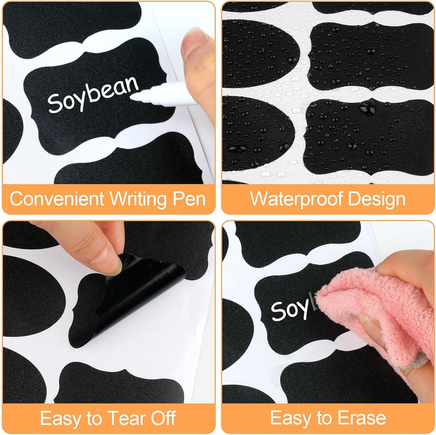 273 Pcs Labels for Jars, Waterproof Reusable Chalkboard Labels | for Food Containers, Bottles, Blackboard Stickers with 1 Erasable Chalk Marker (Black)