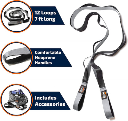 Brazyn Mobility Stretching Strap | Multi-Functional 12-Loop Strap for Stretching, Yoga, Physical Therapy, Pilates, Dance and Gymnastics