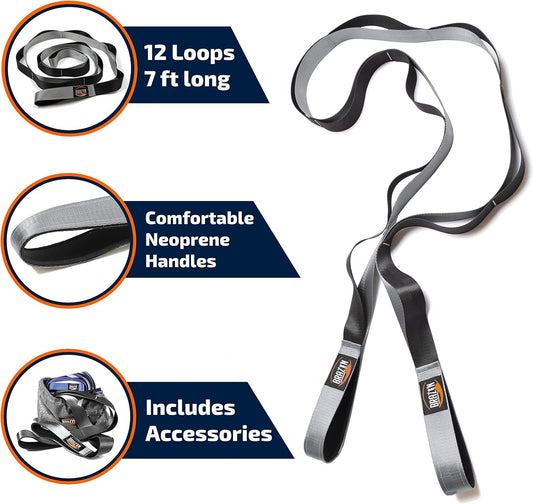 Brazyn Mobility Stretching Strap | Multi-Functional 12-Loop Strap for Stretching, Yoga, Physical Therapy, Pilates, Dance and Gymnastics