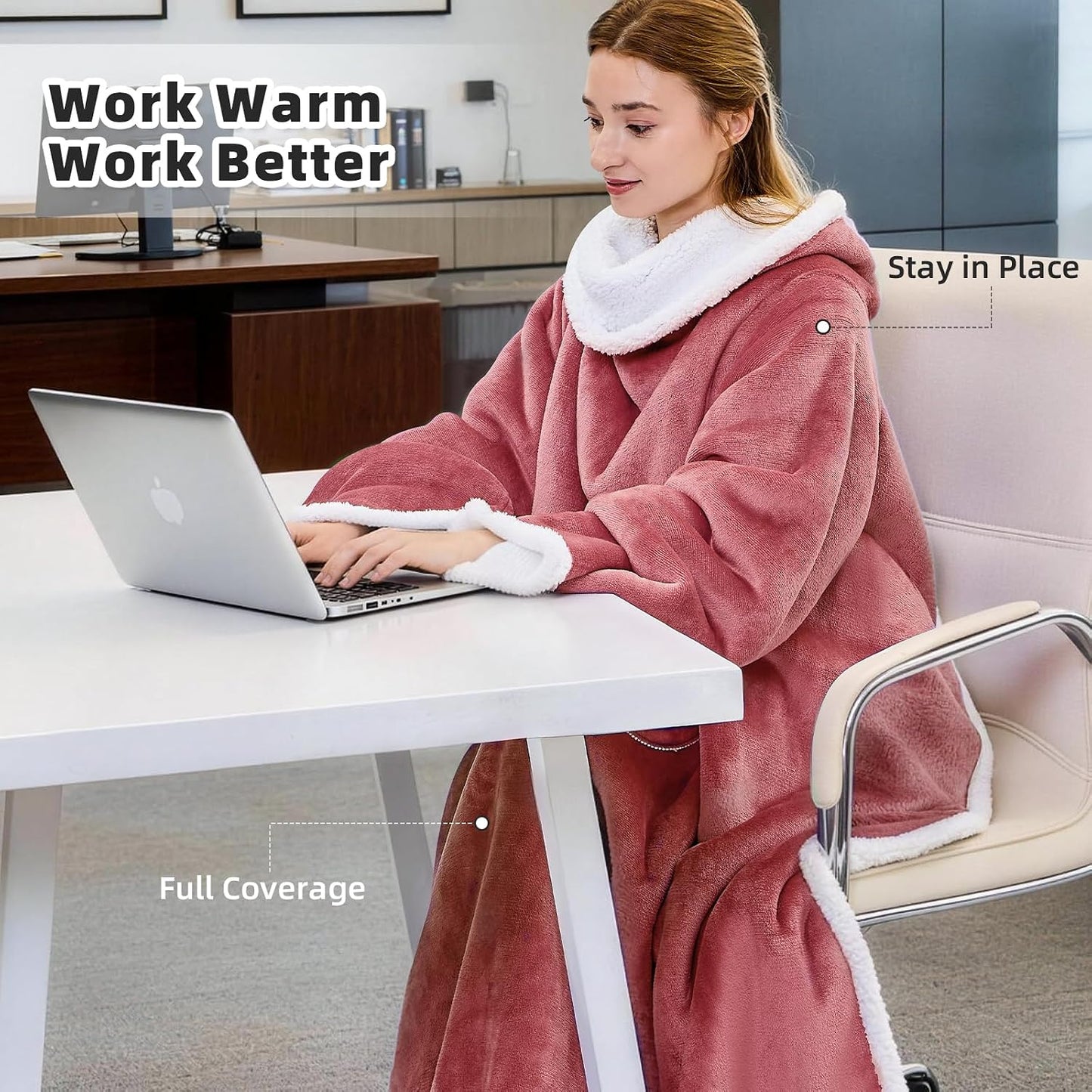 IFNOW Sherpa Wearable Blanket with Sleeves, Oversized Snuggle Robe, Purple | 430GSM Thick, 55x69", Big Pocket, TV Blanket,Fall Winter Dorm Essentials or Office, Christmas Birthday Gifts for Women Men