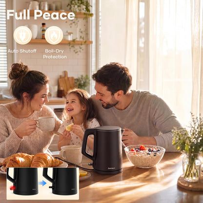 Damsun 1.7L Stainless Steel Electric Kettle, 1500W Rapid Boil, Black | No Plastic Contact with Water,Auto Shut-Off & Boil-Dry Protection,BPA Free 360 Rotatable Cordless Base