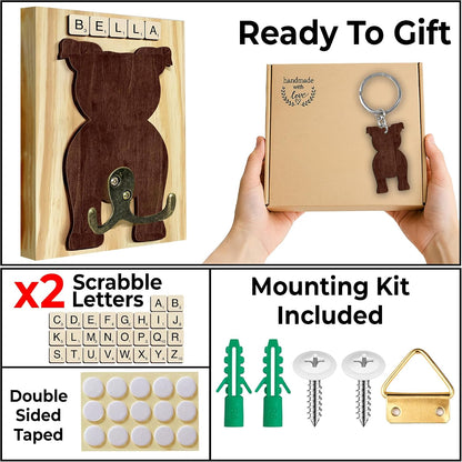 Dog Leash Holder Wall Mount, Pet Harness Hanger with Scrabble Letters, Dog Collar Organizer for Entryway, Memorial Cat Leash Holder for Wall, Pet Loss Gifts, Keepsake, Home Decor PF212-NAT