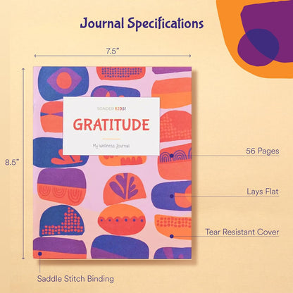 Sonder Kids Wellness Gratitude Journal - Kids Journal for Girls and Boys, Hands-On Activities like Crosswords, Coloring and Nature Prompts, Undated, Ages 6-12, 56 pages