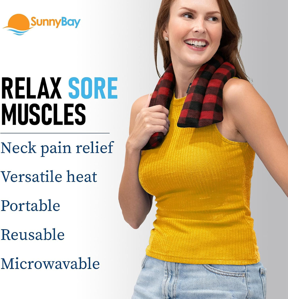 SunnyBay Microwavable Heating Pads, Microwavable Moist Heated Neck and Shoulder Wrap, Versatile Weighted Beanbag Cold Pack or Warm Compress, 2.2 lbs, 26x4 Inches, Navy Blue