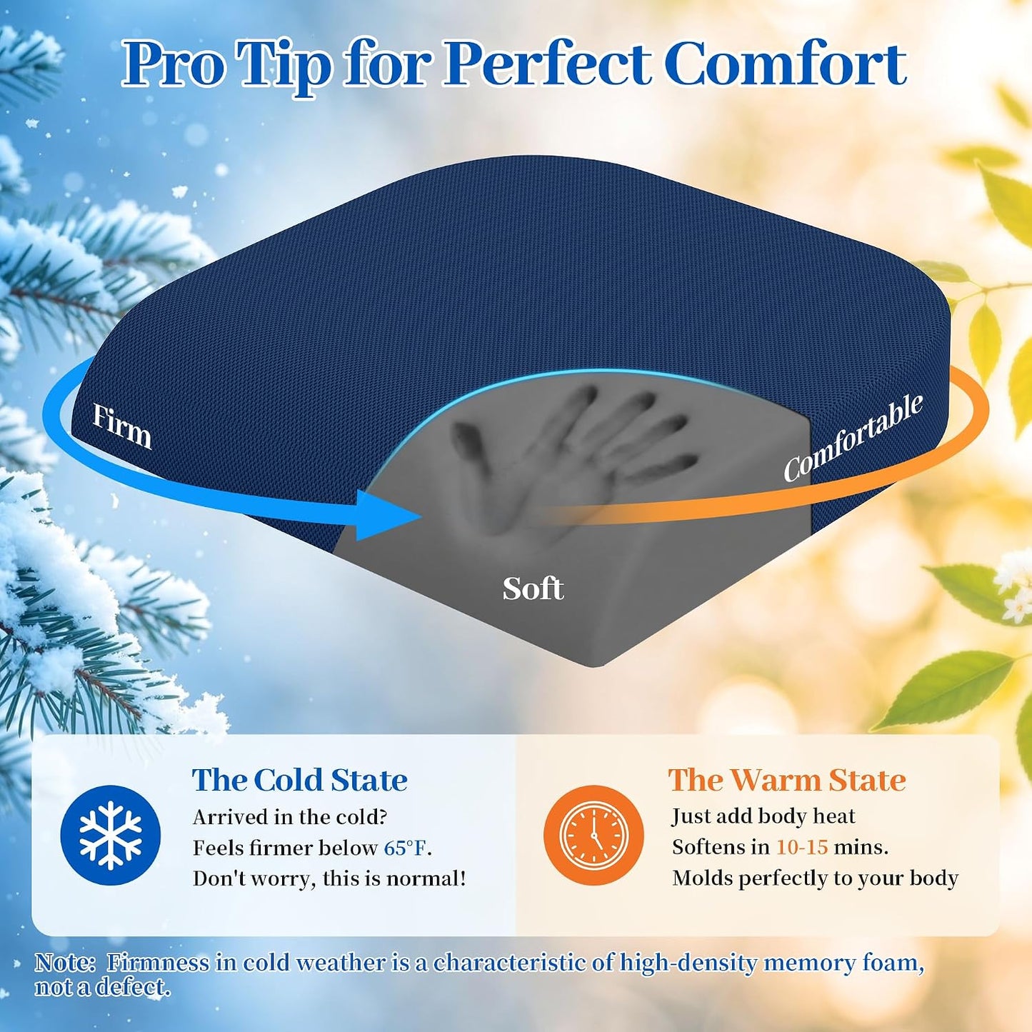 TranquilRelax Memory Foam Seat Cushion for Office Chair, 3-Inch, Black | Medium-firm Support for Long Sitting, Washable Mesh Cover, Non-slip Base, Perfect for Car Seats & Short Drivers