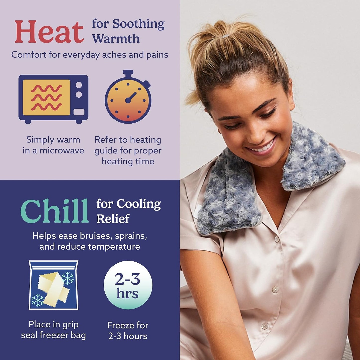 warmies Microwavable Shoulder Heating Pad, Neck Warmer & Heat Pack, Snowy | Steady Pressure, Cooling Relief, Scented with Calming French Lavender, Microwave 30 sec, Freeze 2-3 hrs, Soft Faux Fur