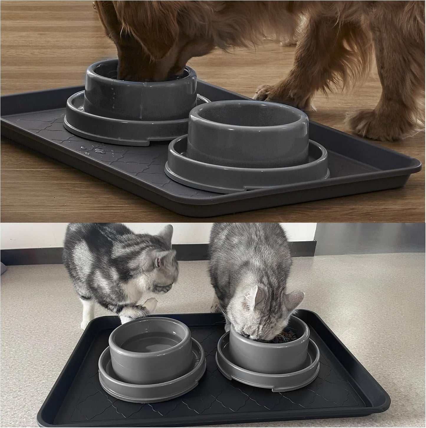 PetLike Boot Tray for Entryway Indoor, Pet Food Mat, 23 x 15.5 inch 2 Packs, Waterproof Rubber Shoe Tray for Indoor and Outdoor, Multi-Purpose Trays for Boots, Shoes, Pets, Garden