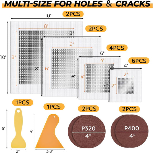 Drywall Patches, 20PCS Kit, 2/4/6/8 Inch Drywall Repair Patches for Holes | Aluminum Materials 丨 Long-lasting & Durable 丨 4 Easy Steps to Repair 丨 Multiple Loose Fit Sizes