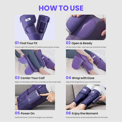 Leg Care Device V2 with New Controller Purple - 3 Modes, 3 Intensities - USB-C Rechargeable Cordless