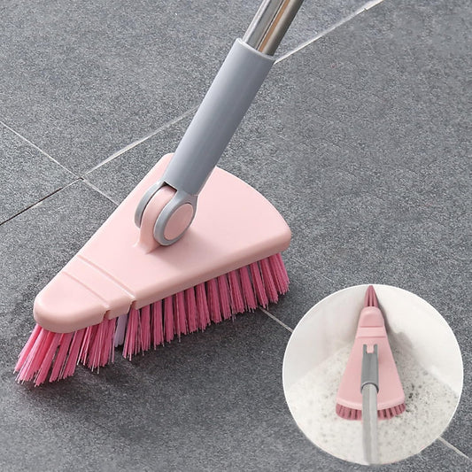 Cleaning Brush with Long Handle Floor Scrubbers for Tub Tile Cleaning Supplies Scrub Brush for Bathroom Bathtub Toilet Floor Kitchen Apartment Essentials forfor Women Men (Pink)