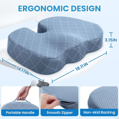 TushGuard Office/ Car Seat Cushion, Non-Slip Sciatica & Back Coccyx Tailbone Pain Relief Chair Pad, Memory Foam Butt Pillow for Computer Desk, Wheelchair, Driving (Black)