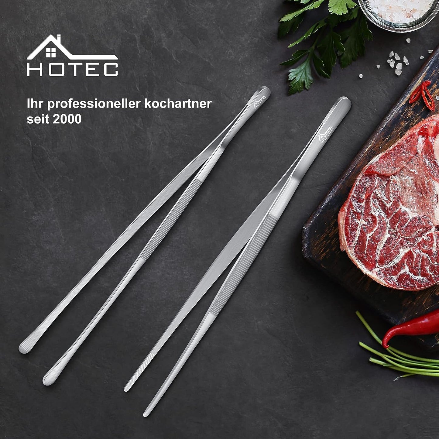 HOTEC Kitchen Tweezers Tongs Stainless Steel, Set of 6 - Professional Cooking Tweezers for Cooking, Chefs, BBQ, Seafood, Baking & Repair