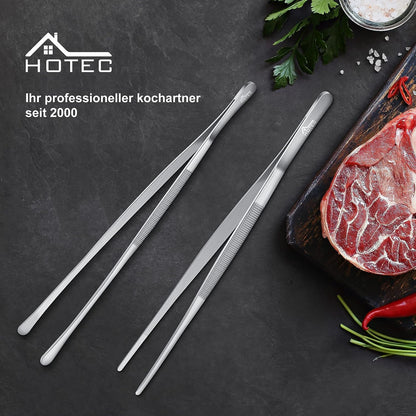 HOTEC Kitchen Tweezers Tongs Stainless Steel, Set of 6 - Professional Cooking Tweezers for Cooking, Chefs, BBQ, Seafood, Baking & Repair