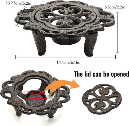 Sungmor Cast Iron Teapot Warmer - Rustic Design with Tealight Holder | Heavy Duty & Decorative Candle Holder Stands for Heat Food Coffee Milk or Tea