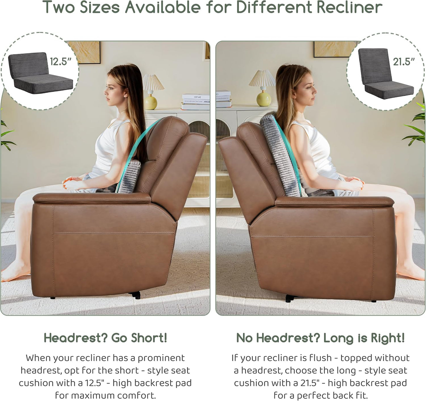 HIGOGOGO Corduroy Recliner Chair Cushion with Lumbar Support Pillow Soft Non-Slip 4" Thick Seat Pad Prevent Buttocks & Back Pain in Seniors (Beige, 12" Backrest)