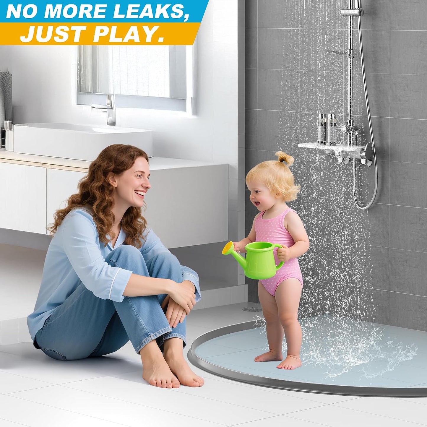39Inch Shower Threshold Water Dam, Self-Adhesive Silicone Shower Barrier Water Stopper Shower Door Bottom Seal Strip Shower Splash Guard for Bathroom Kitchen Bathtub