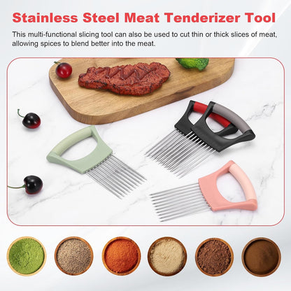uxcell Onion Slicer Holder, Stainless Steel Vegetable Cutting Holder Food Cutter Tool for Slicing Storing Onions Tomatoes Potatoes Avocados Apples, Green
