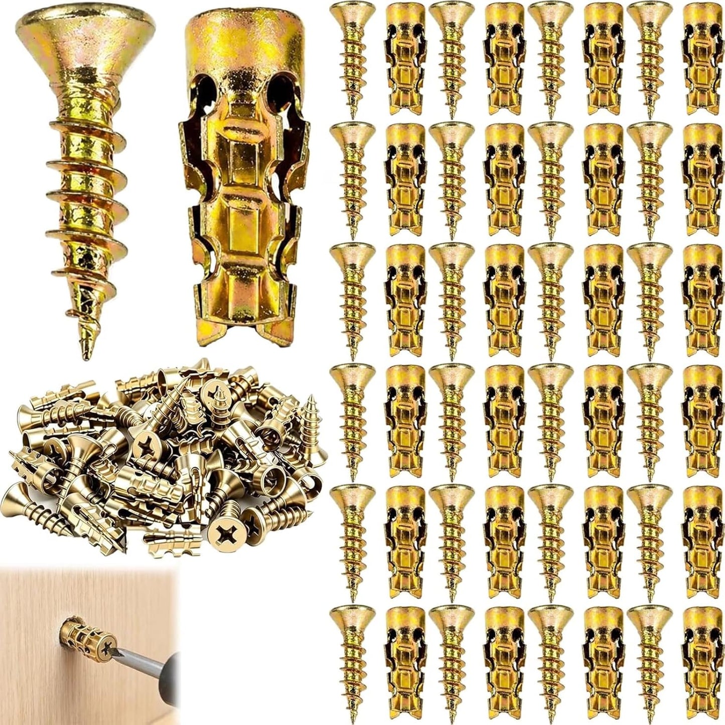 2026 6×14mm Short Expansion Screw Set - 100pcs for Cabinet Hinge Repair & Stripped Thread Restoration, Secure Cabinet Door Fastening Kit