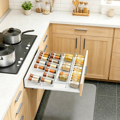 16 Pack Acrylic Drawer Seasoning Organizer, Expandable From 11''-22'' | Tiered Clear Spice Tray, Adjustable In Drawer Spice Organizer for Spices, Condiment, Nail Polish and Jar Organization
