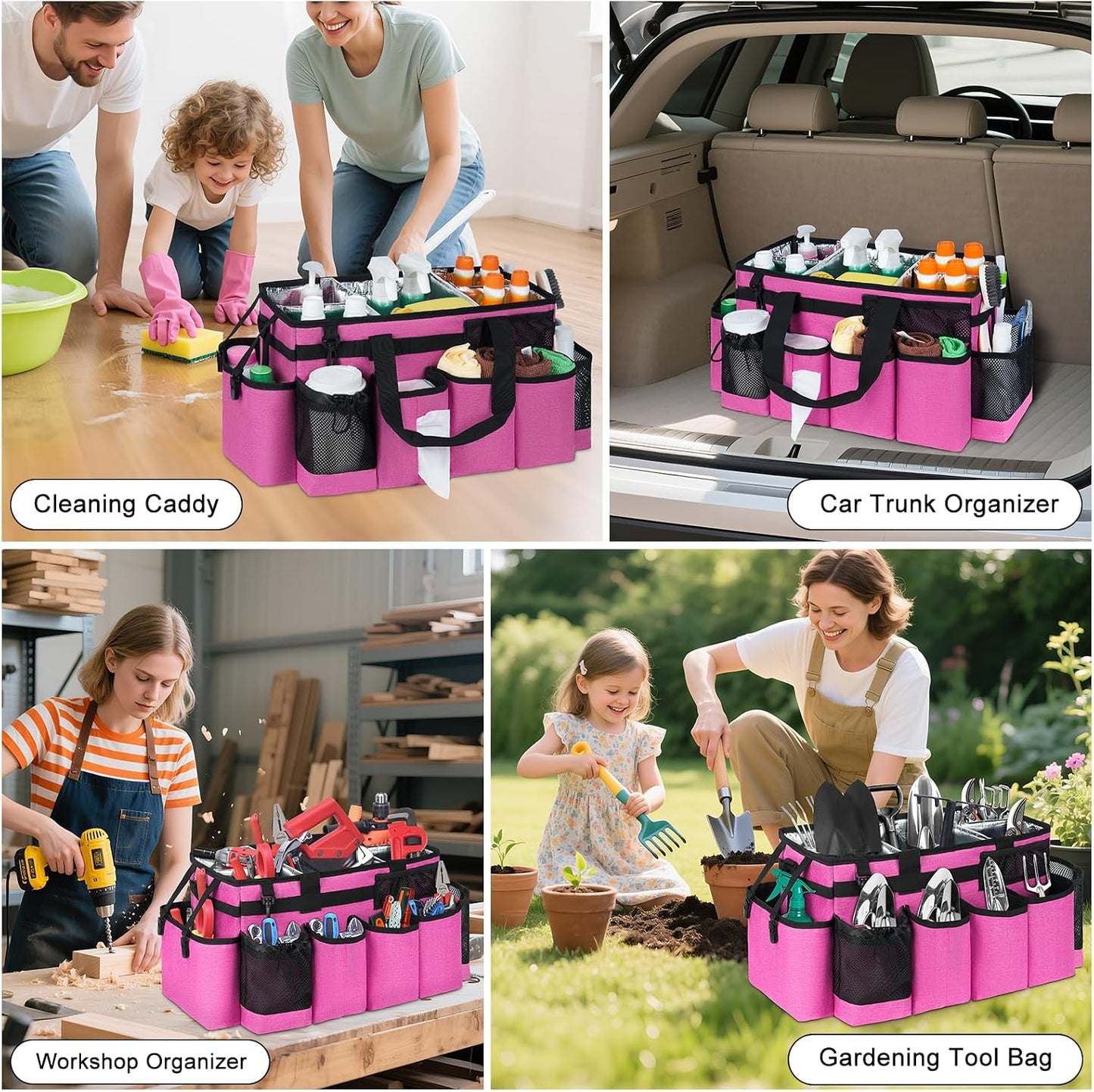 Cleaning Caddy Bag, Extra Large Cleaning Supply Bag for Housekeepers,Black | Sturdy Cleaning Caddy Organizer for Cleaning Supplies with Handle and Adjustable Shouder Strap, Easy to Clean Design