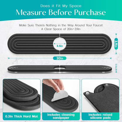 Stone Faucet Mat for Kitchen Sink – Diatomite Fast-Drying Stone Tray, Faucet Mat Sink Splash Guard, Decorative Sink Protector for Kitchen Bathroom Counter (Light Grey, 20''x3.9'')